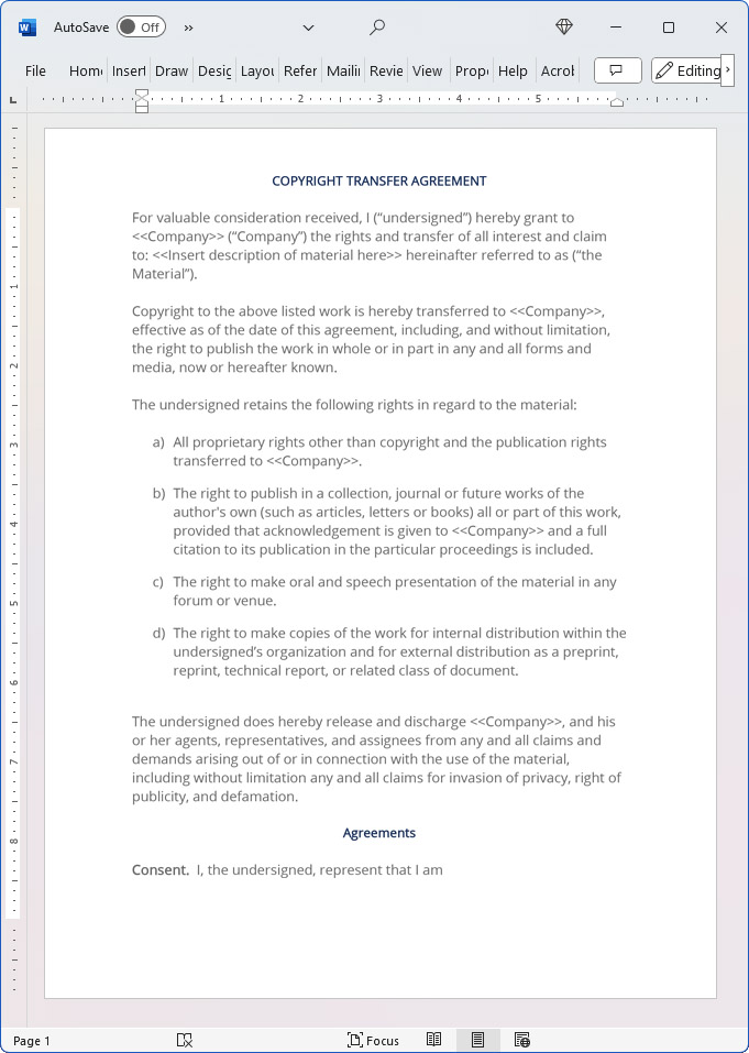 Copyright Transfer Short Form Contract