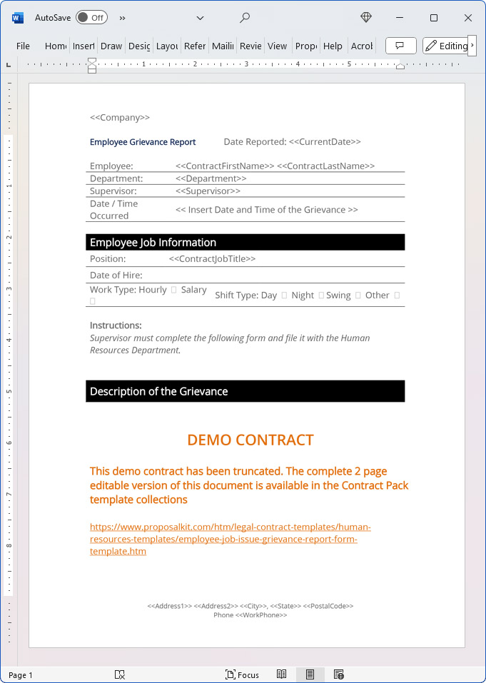 Employee Grievance Report Form