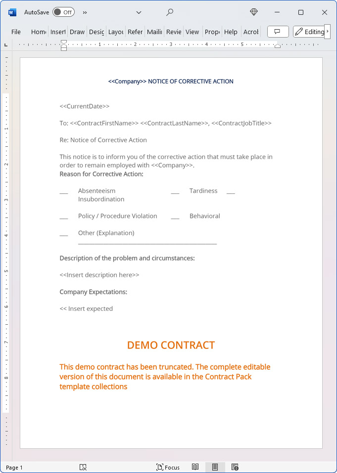 Employee Notice of Corrective Action