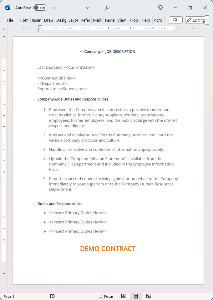 Company Job Description Form