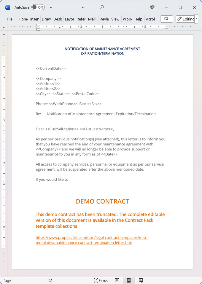 Maintenance Contract Termination Letter