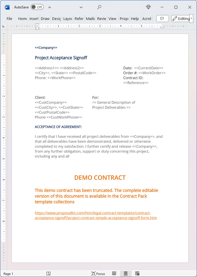 Project Acceptance Simple Signoff