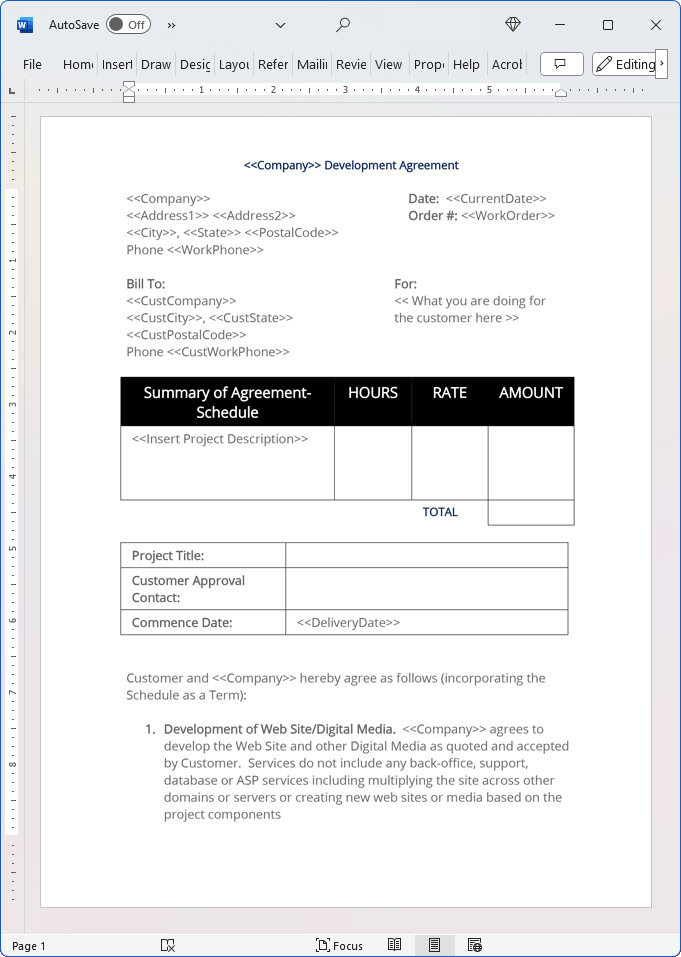 Web Site Development Short Agreement (UK & Australia)