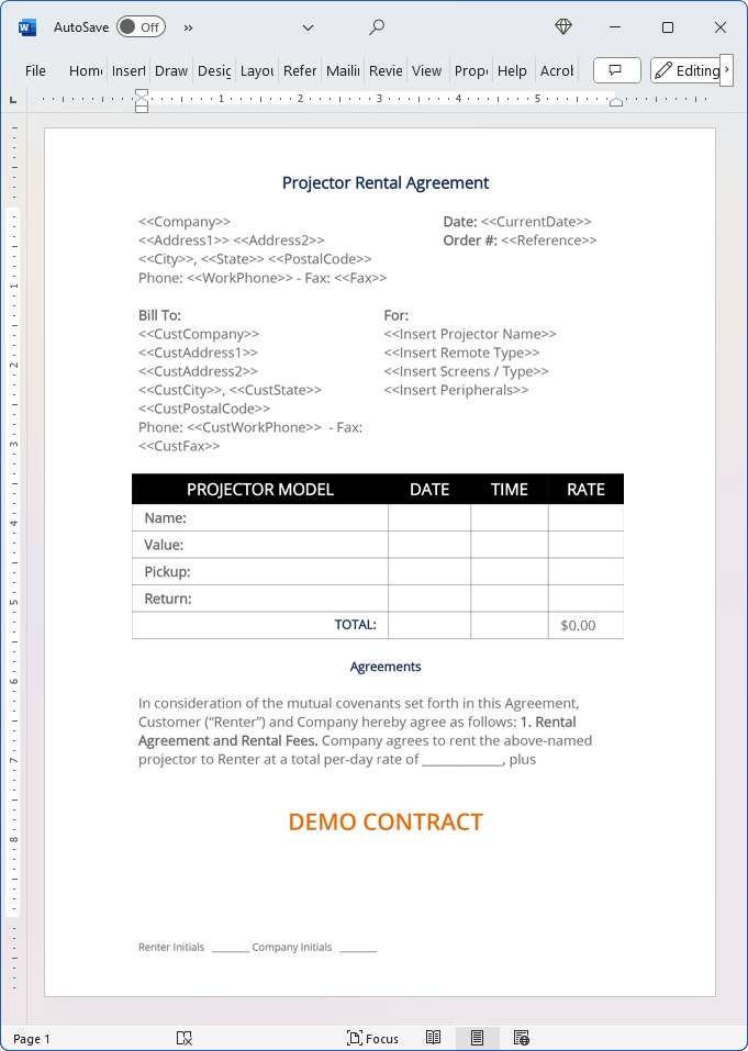 Projector Rental Agreement