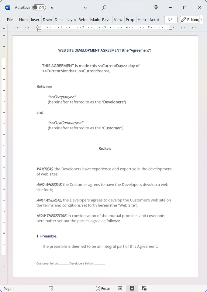 Web Development Contract (Developer Centered) (Quebec)