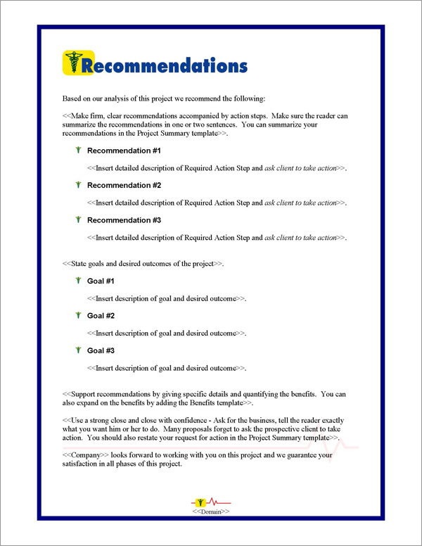 Proposal Pack Medical #1 Recommendations Page
