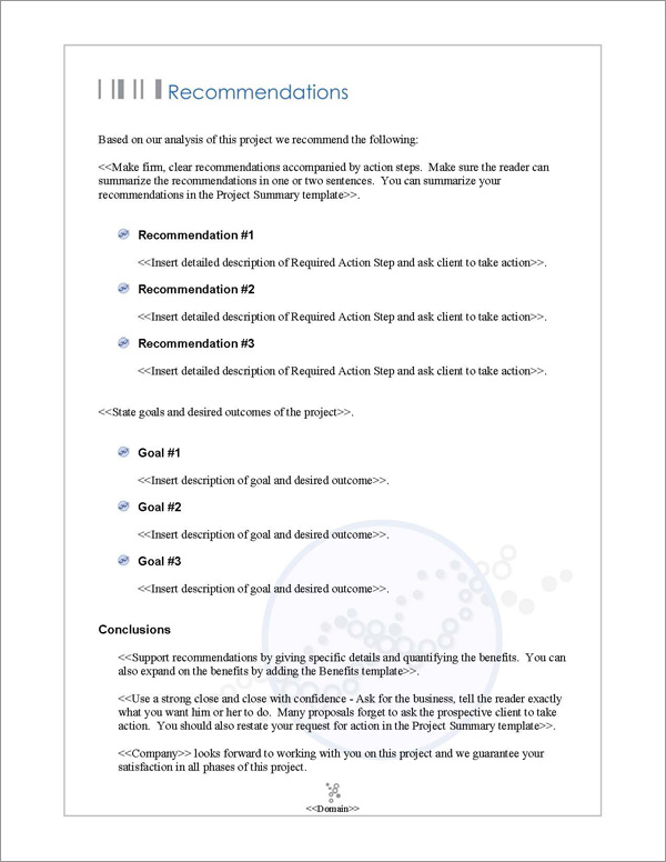 Proposal Pack Medical #3 Recommendations Page