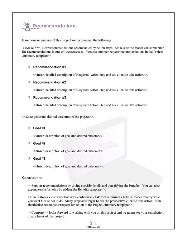 Proposal Pack Wireless #1 Recommendations Page