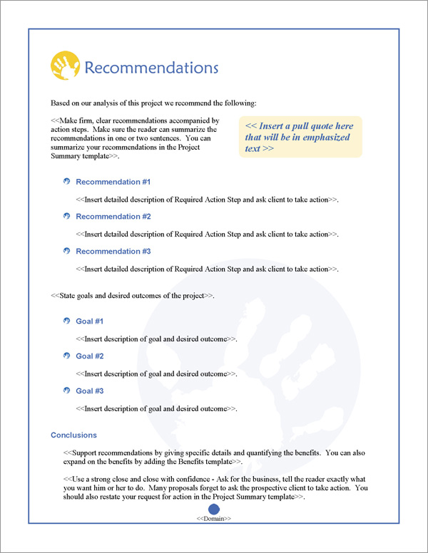 Proposal Pack Children #2 Recommendations Page