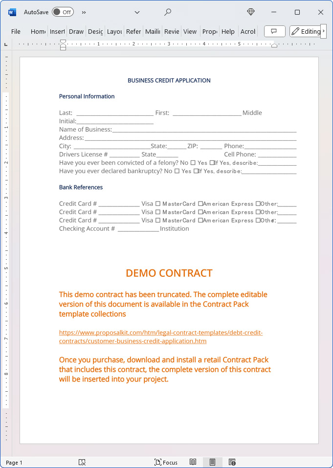 Customer Business Credit Application