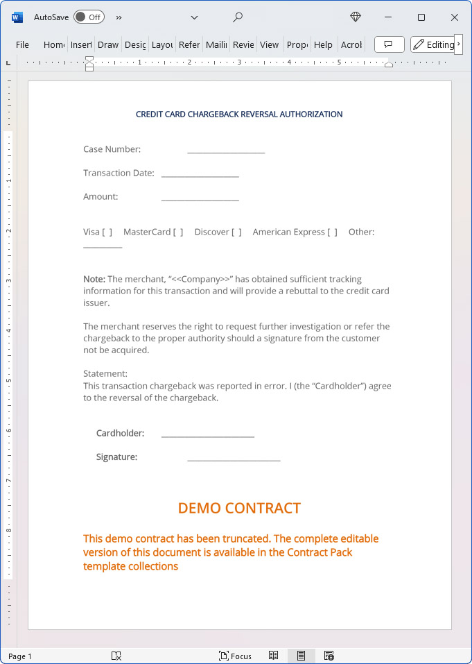 Chargeback Reversal Agreement (Stronger) - Downloadable Template