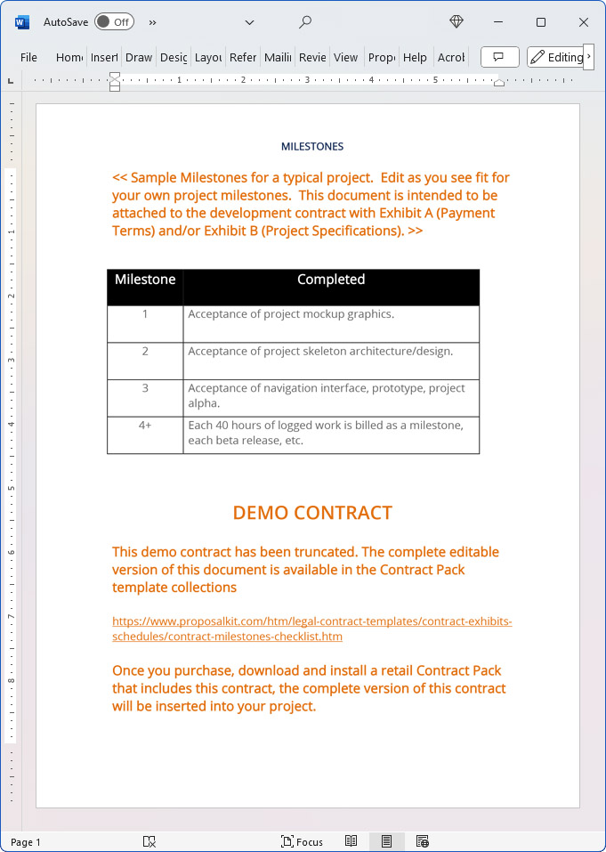 Contract Milestones Checklist