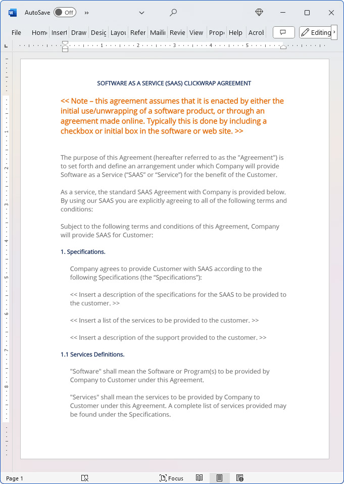 SAAS Software as a Service Clickwrap Agreement