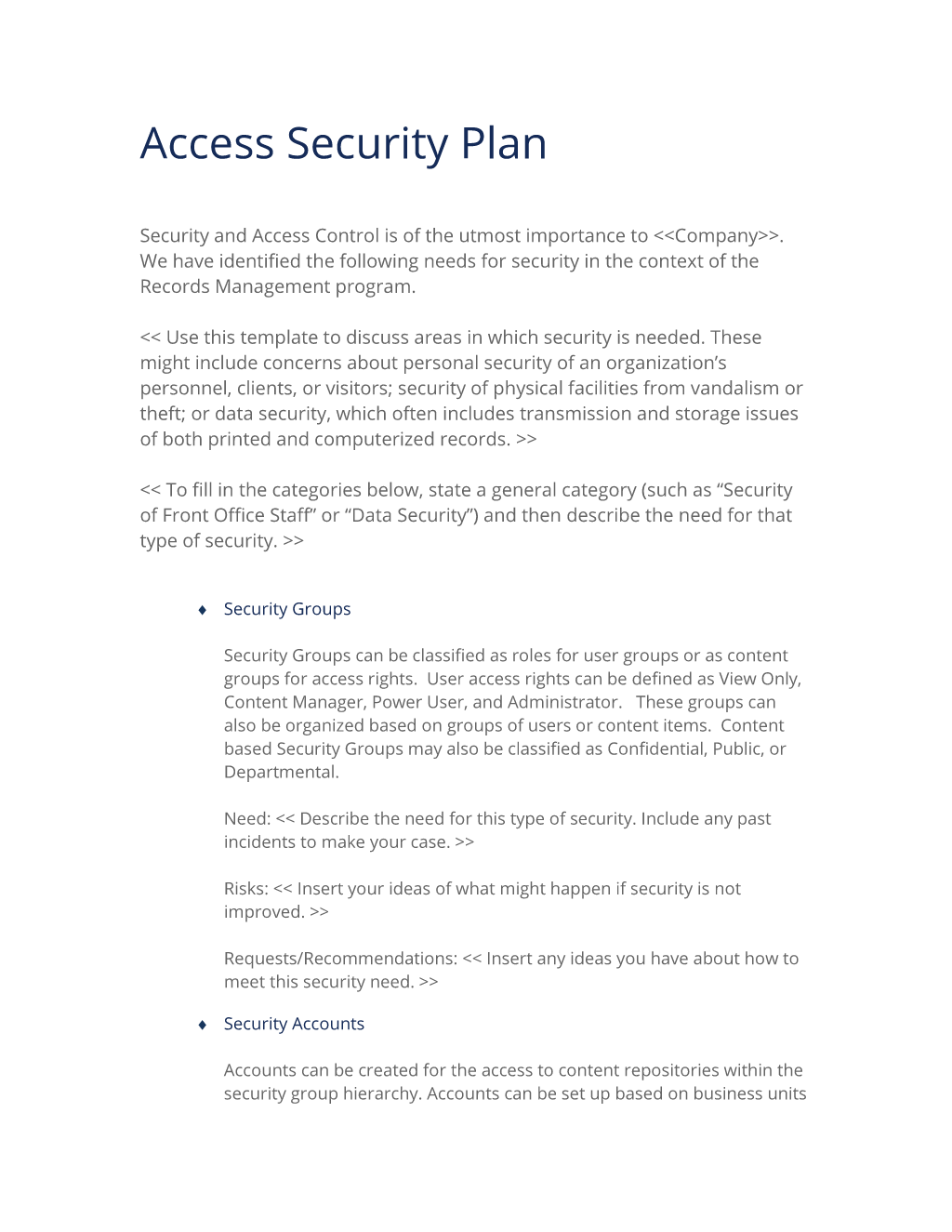 Records Access Security Plan (Expanded) Template Download