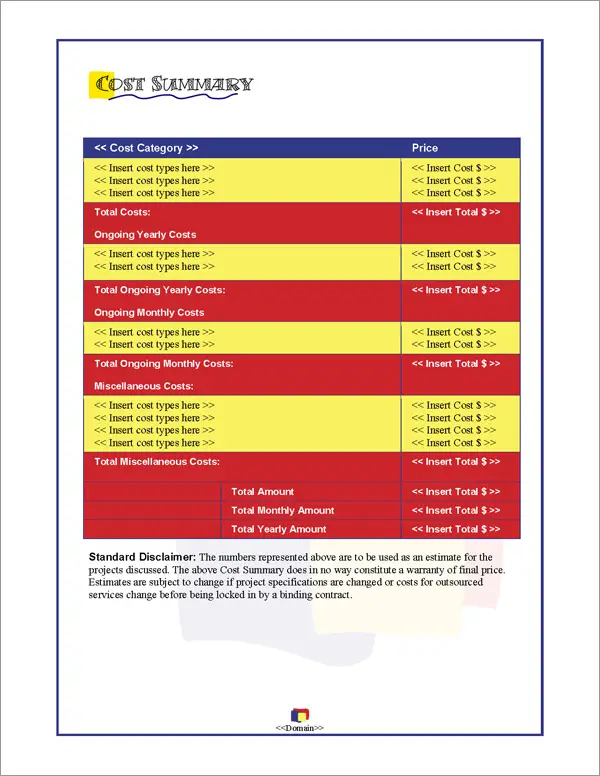 Proposal Pack Artsy #1 Cost Summary Page