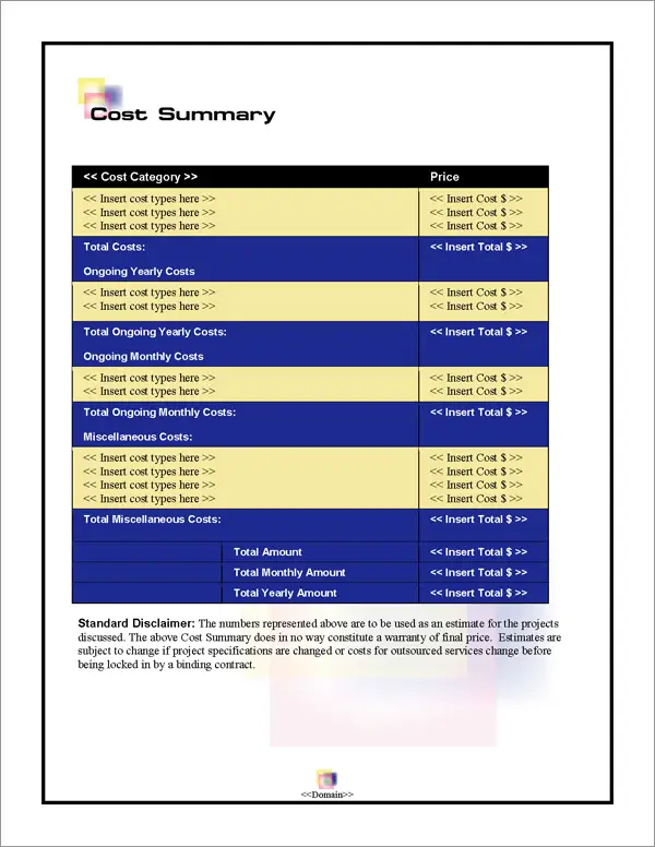 Proposal Pack Artsy #3 Cost Summary Page