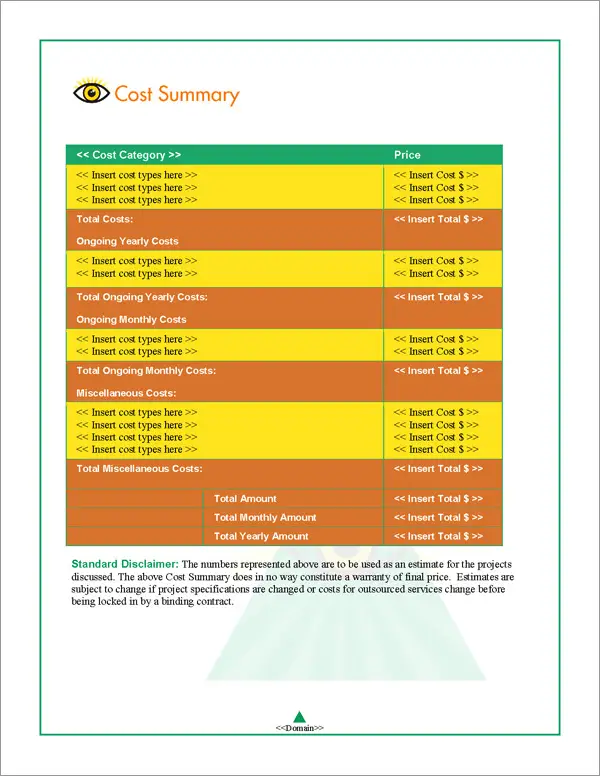 Proposal Pack Symbols #5 Cost Summary Page