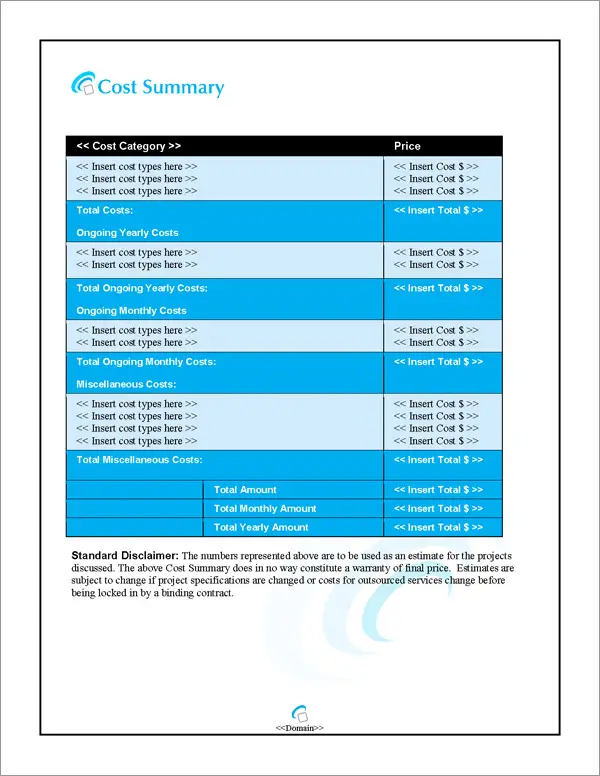 Proposal Pack Wireless #3 Cost Summary Page