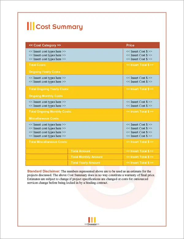 Proposal Pack Symbols #1 Cost Summary Page