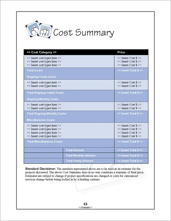 Proposal Pack Photography #4 Cost Summary Page