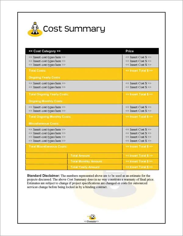 Proposal Pack Concepts #9 Cost Summary Page