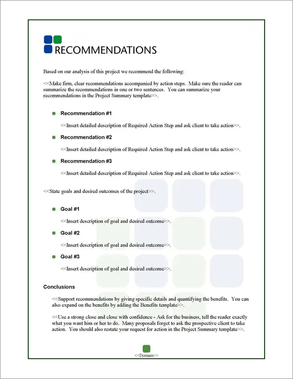 Proposal Pack Classic #6 Recommendations Page