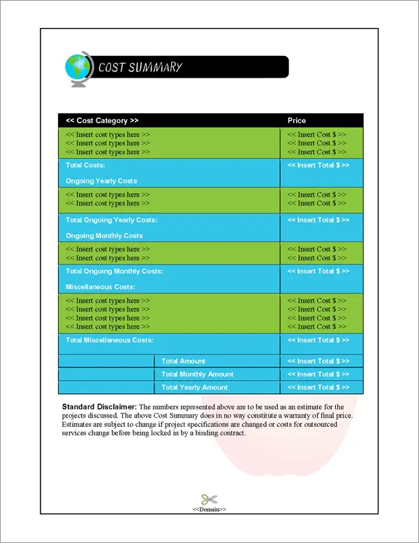 Proposal Pack Education #2 Cost Summary Page