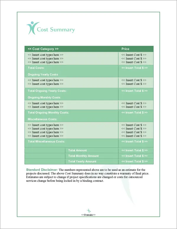 Proposal Pack People #2 Cost Summary Page