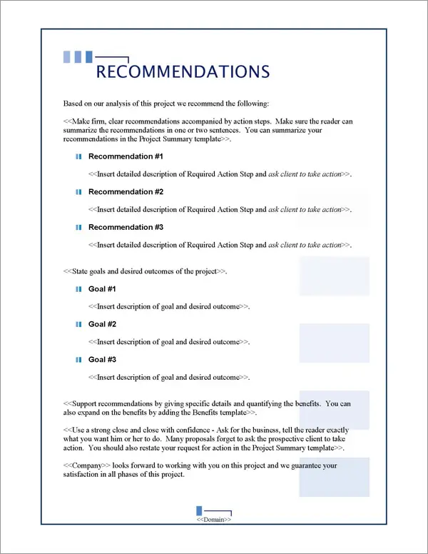 Proposal Pack Classic #10 Recommendations Page