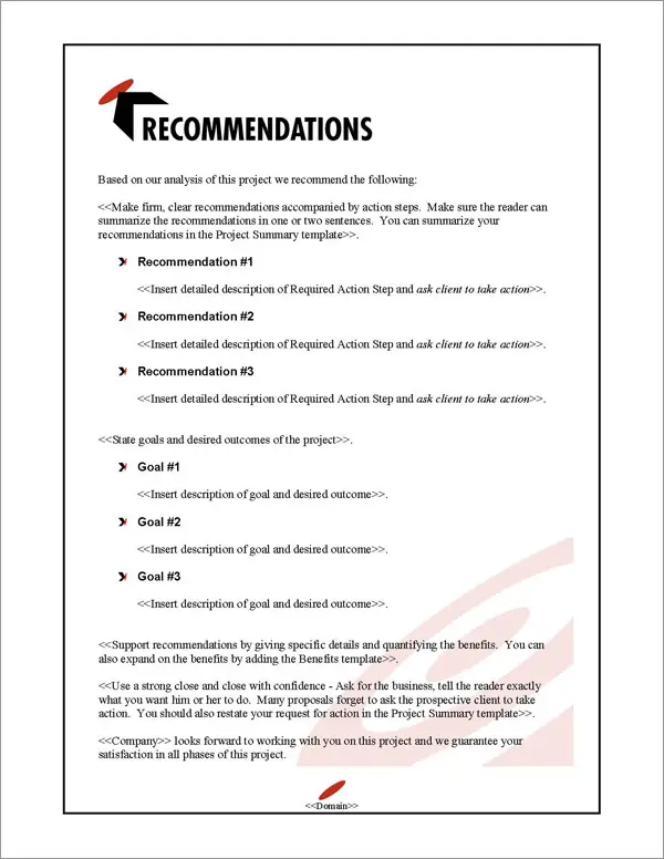 Proposal Pack Bullseye #1 Recommendations Page