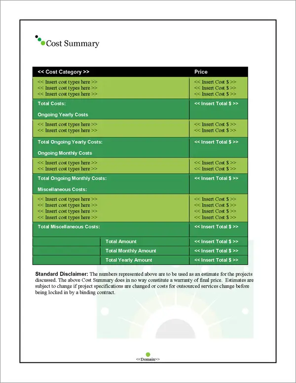 Proposal Pack Artsy #4 Cost Summary Page