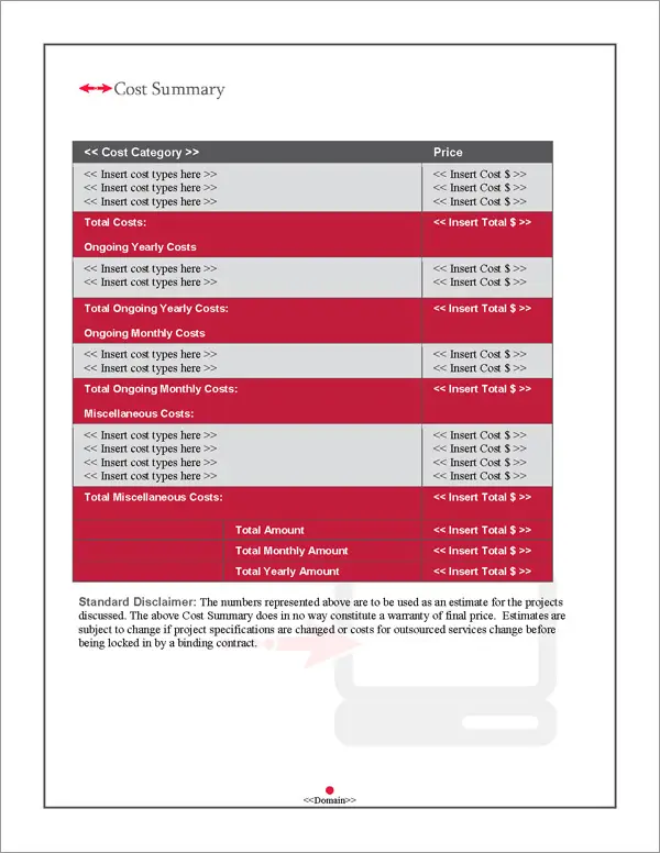 Proposal Pack Networks #3 Cost Summary Page