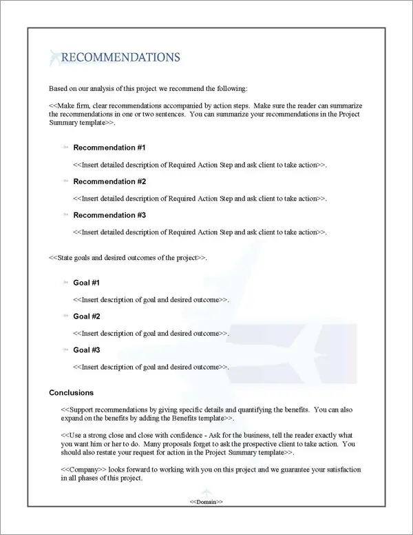 Proposal Pack Aerospace #1 Recommendations Page