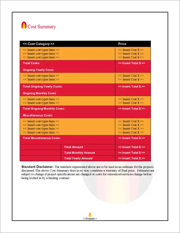 Proposal Pack Energy #4 Cost Summary Page