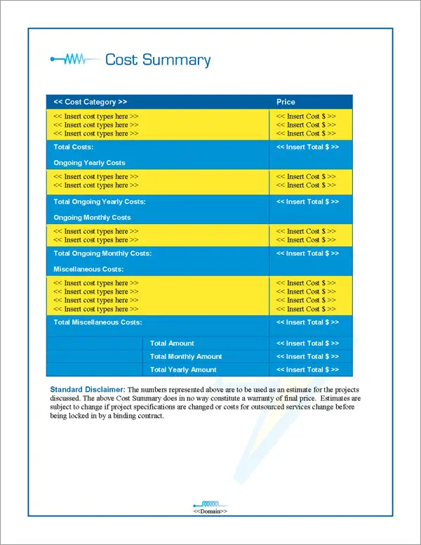 Proposal Pack Electrical #2 Cost Summary Page