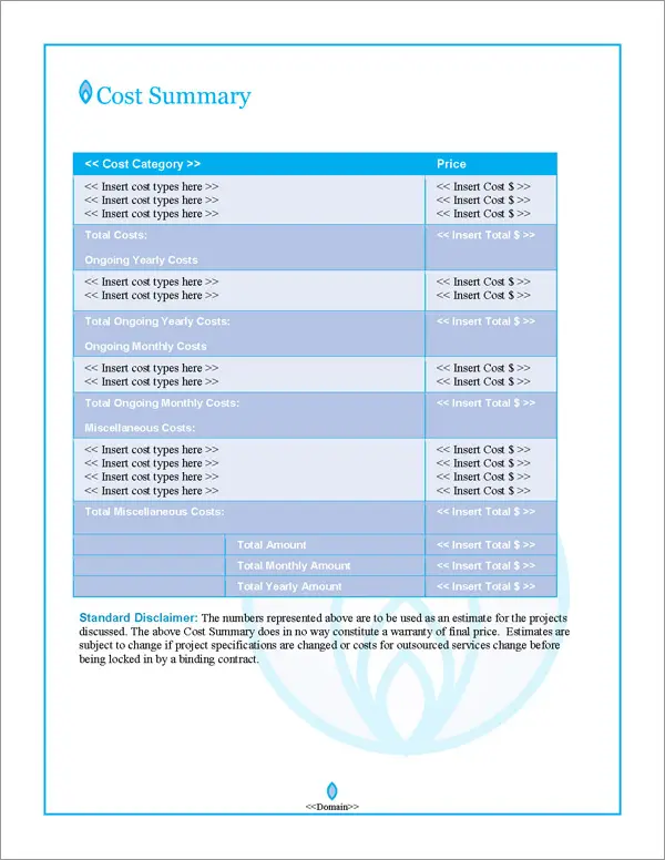 Proposal Pack Energy #6 Cost Summary Page