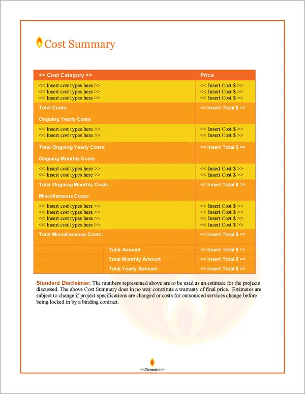 Proposal Pack Energy #7 Cost Summary Page