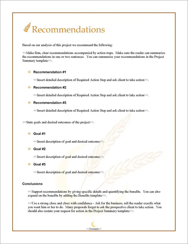 Proposal Pack Agriculture #2 Recommendations Page