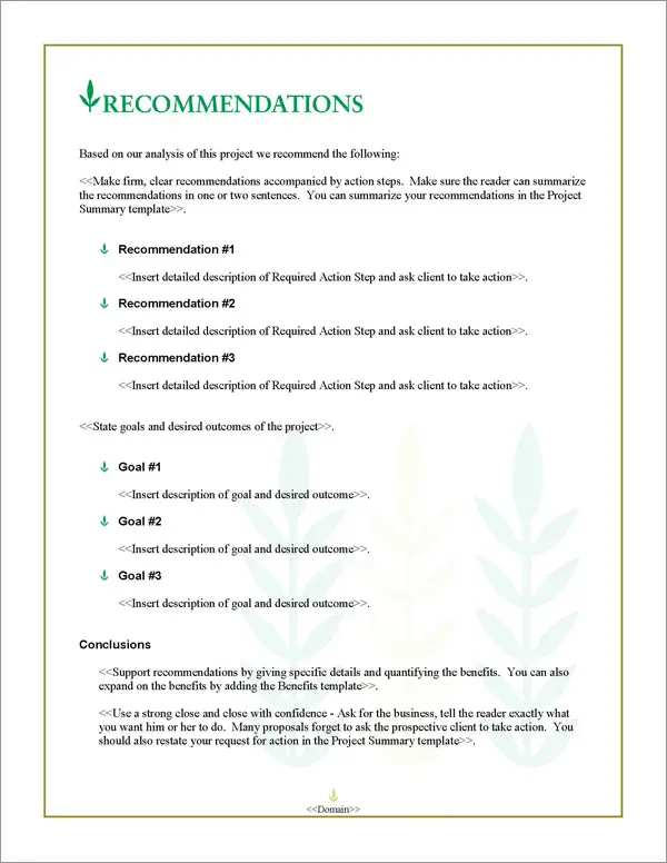 Proposal Pack Agriculture #3 Recommendations Page