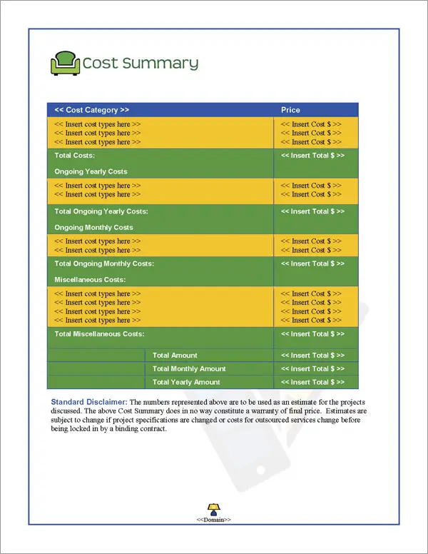 Proposal Pack Decorator #1 Cost Summary Page