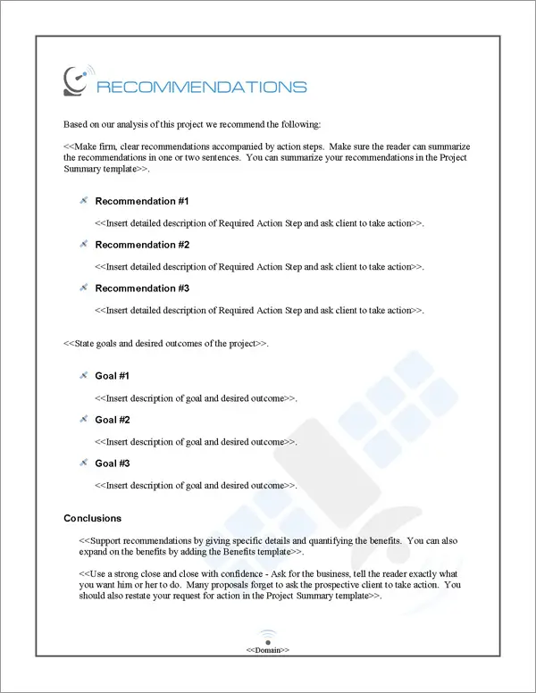 Proposal Pack Telecom #2 Recommendations Page