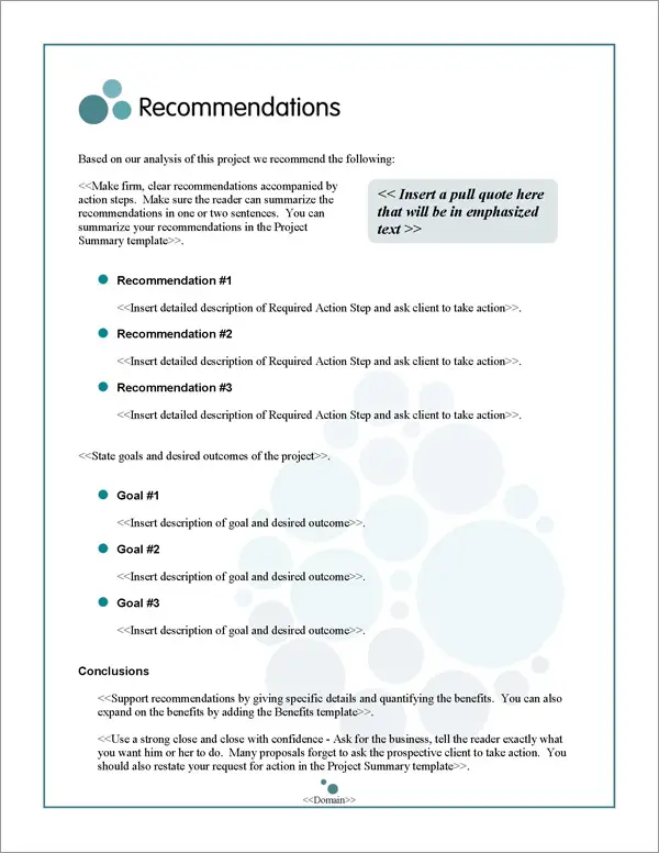 Proposal Pack Aqua #3 Recommendations Page