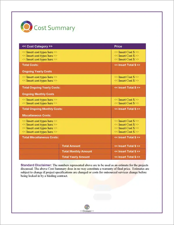 Proposal Pack Decorator #2 Cost Summary Page