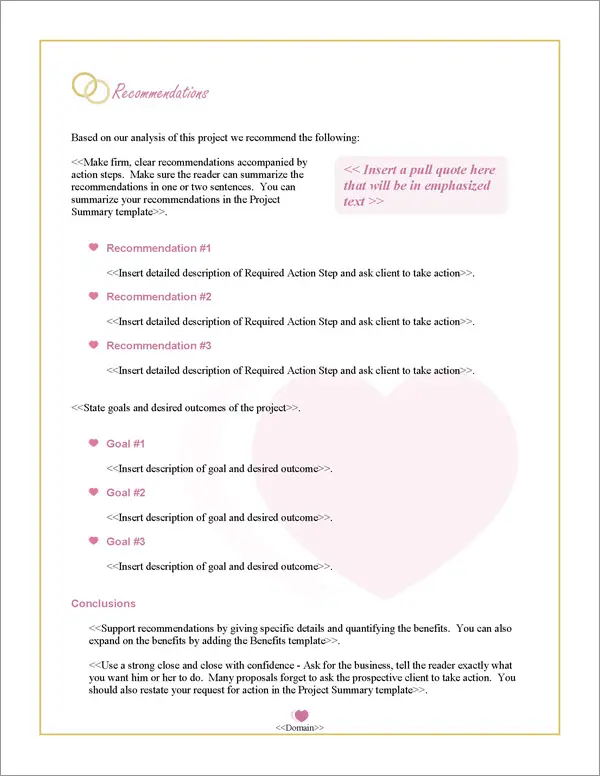 Proposal Pack Wedding #3 Recommendations Page