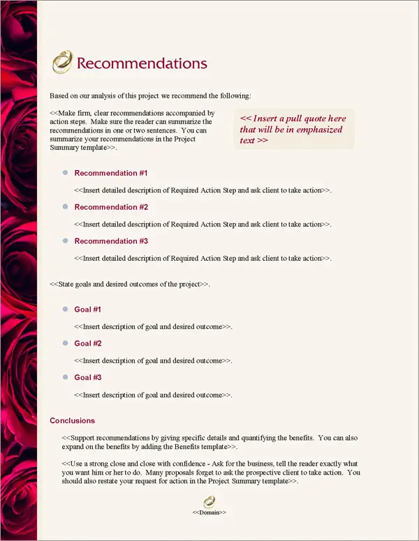 Proposal Pack Wedding #4 Recommendations Page