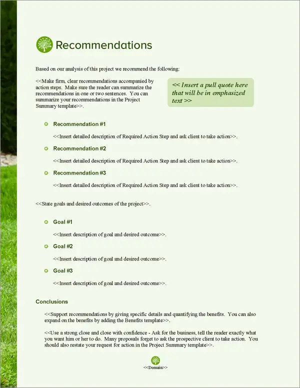 Proposal Pack Lawn #3 Recommendations Page