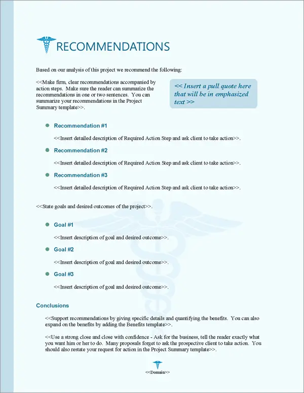 Proposal Pack Medical #7 Recommendations Page