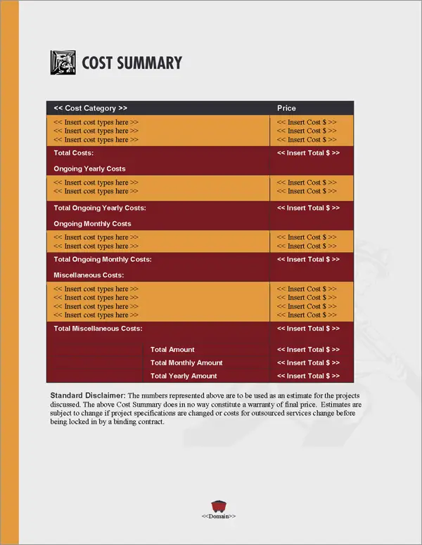 Proposal Pack Mining #2 Cost Summary Page