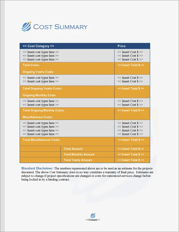 Proposal Pack Transportation #5 Cost Summary Page