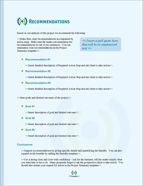 Proposal Pack Telecom #3 Recommendations Page